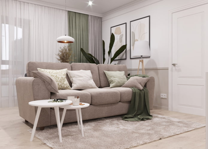 Woonkamer in een driekamerappartement in Europese stijl