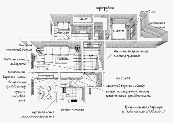 Indeling van een driekamerappartement