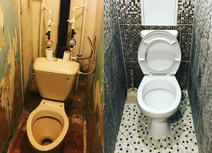 Foto's voor en na toiletrenovatie