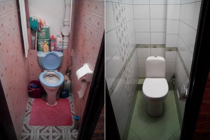 Foto's voor en na toiletrenovatie