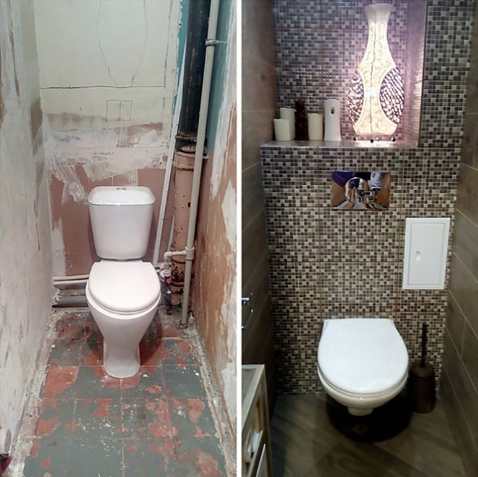 Foto's voor en na toiletrenovatie