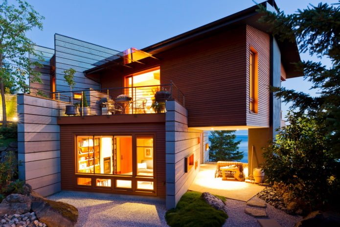 houten huis in hightechstijl