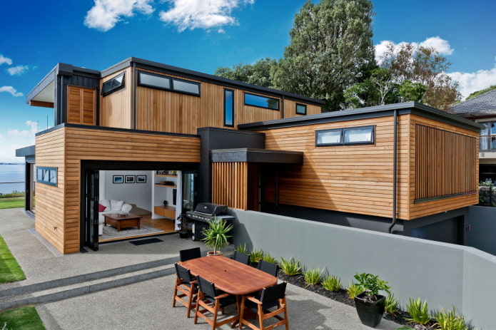 houten huis in hightechstijl