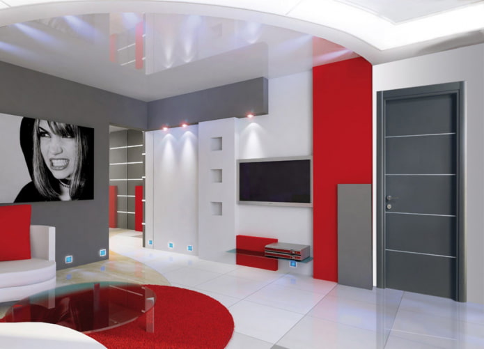 deuren in het interieur van de woonkamer in een hightech stijl