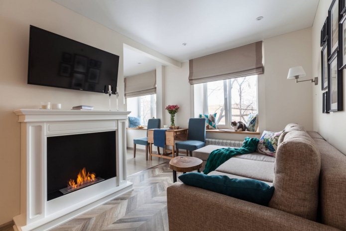 ontwerp van het interieur van de keuken-woonkamer