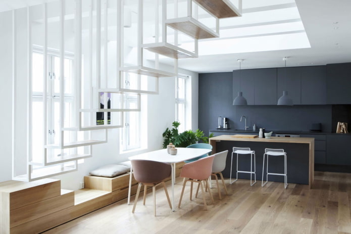 interieur van een appartement met twee verdiepingen in minimalistische stijl