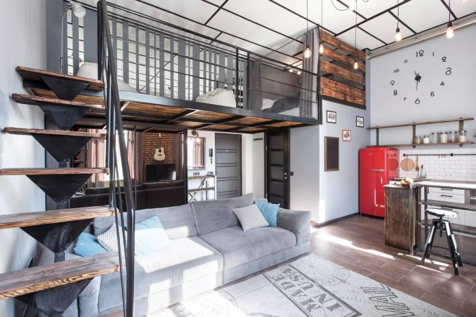 interieur van een appartement met twee verdiepingen in loftstijl