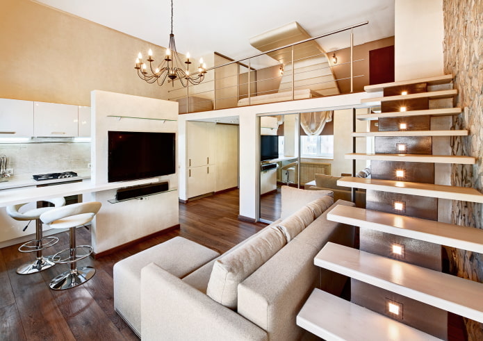 interieur van een klein appartement met twee verdiepingen