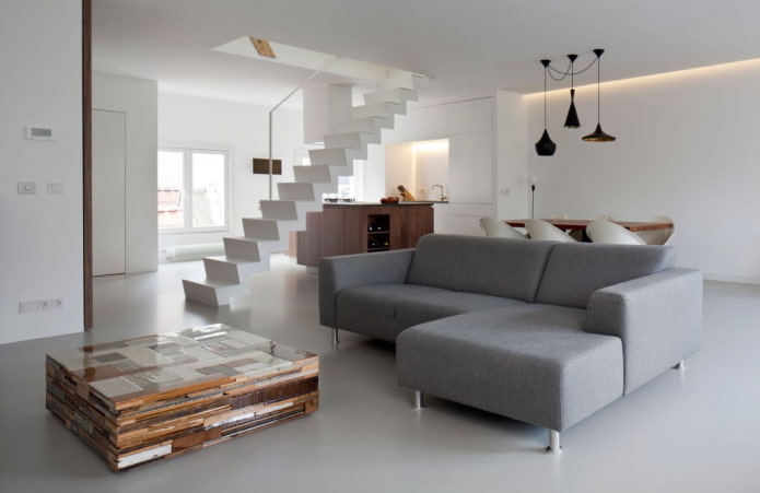 interieur van een appartement met twee verdiepingen in minimalistische stijl