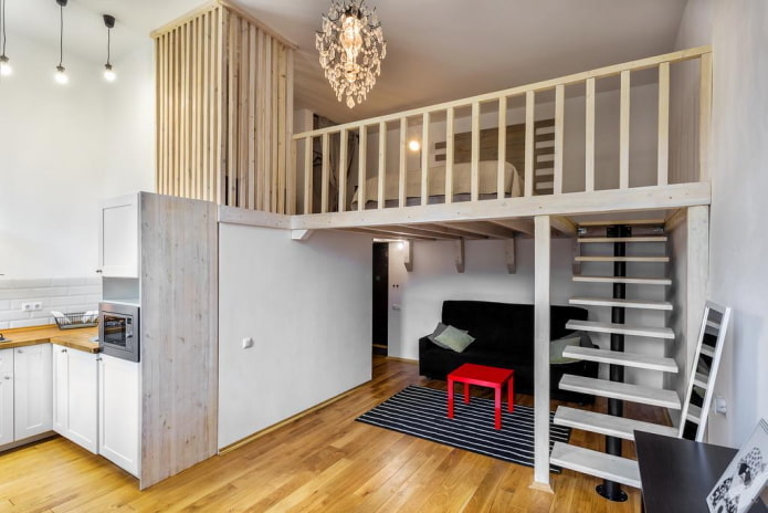 interieurontwerp van een studio met twee verdiepingen