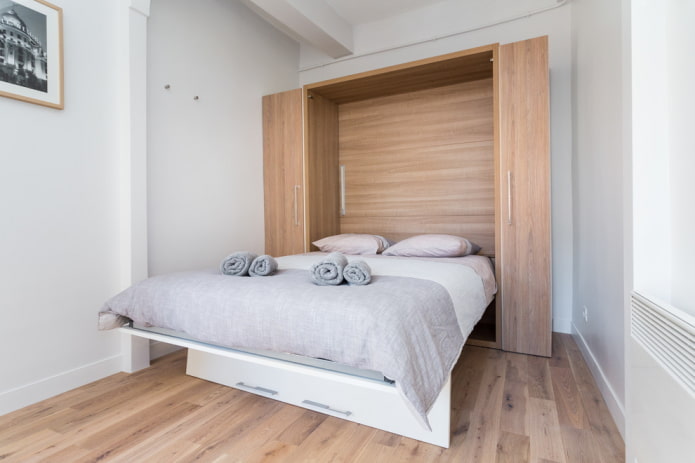 tweepersoonsbed-kledingkast in het interieur