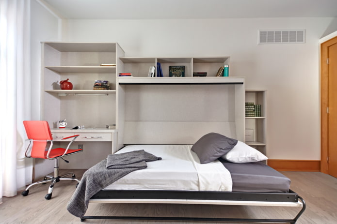 tweepersoonsbed ingebouwd in meubels in het interieur