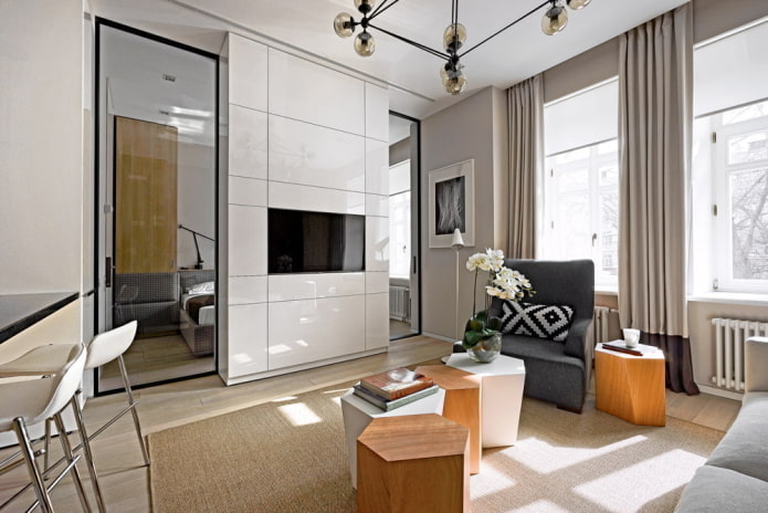 slaapkamer in een tweekamerappartement in Europese stijl