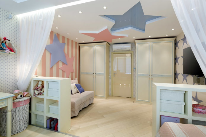 figuratieve plafondstructuur in een kinderkamer