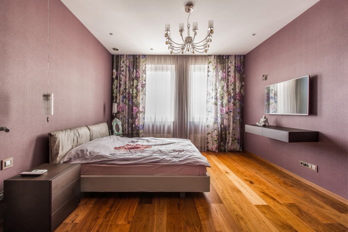 tinten lila in het interieur van de slaapkamers