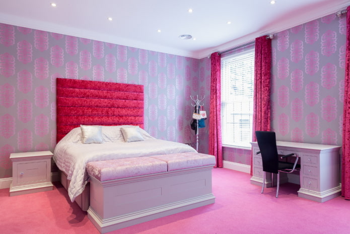 roze en lila slaapkamerinterieur