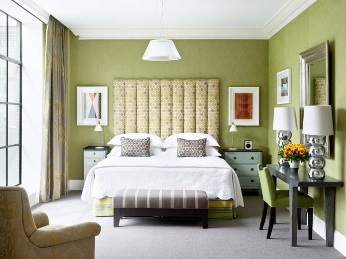 slaapkamer in groene tinten