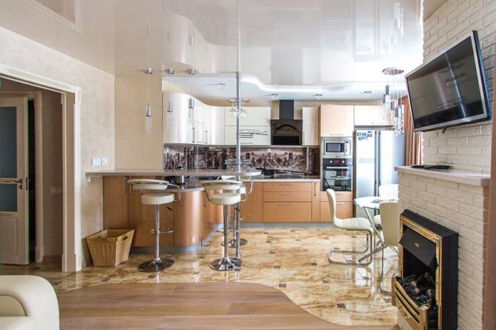 keuken-woonkamerontwerp met bar