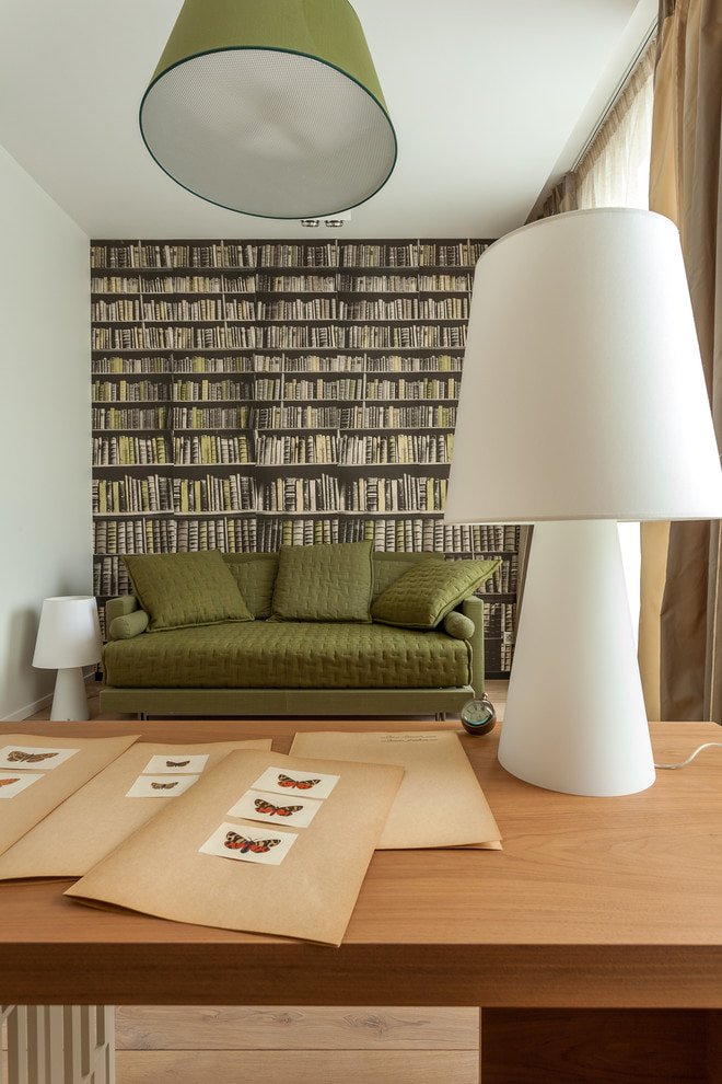 Decoratief ruimteverruimend fotobehang met de afbeelding van boekenplanken