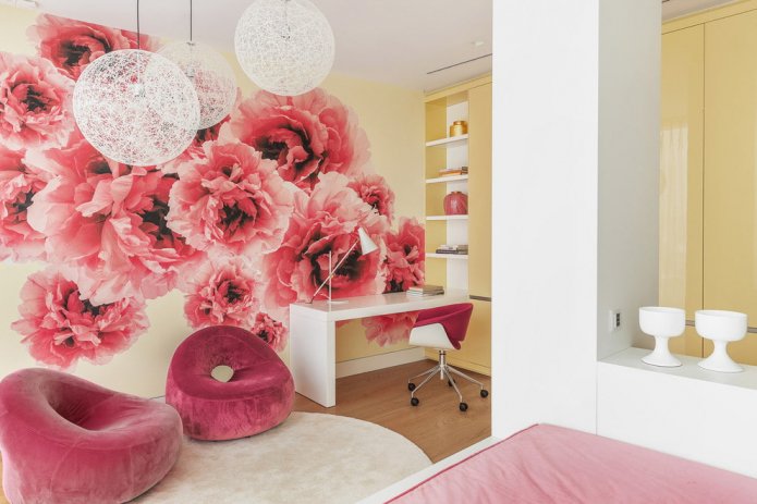 roze fotobehang met bloemen