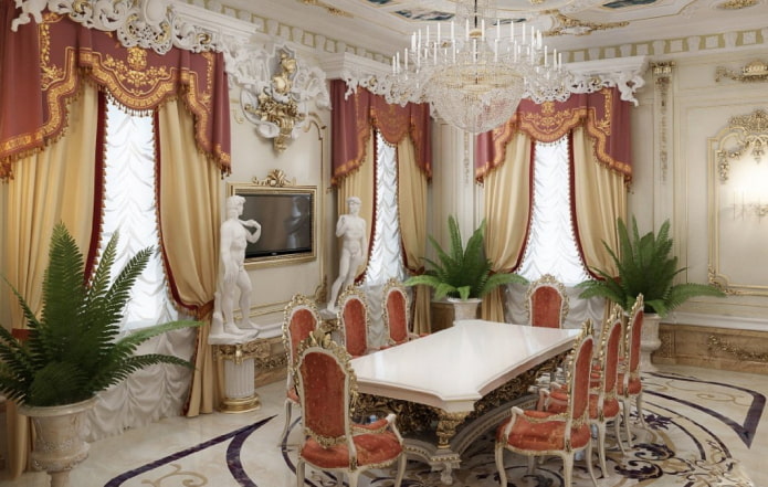 Franse gordijnen in een barok interieur