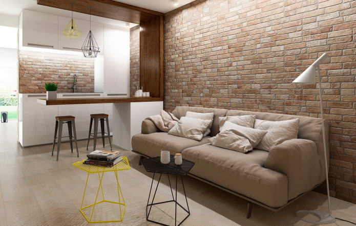 gipstegels van baksteen in het interieur