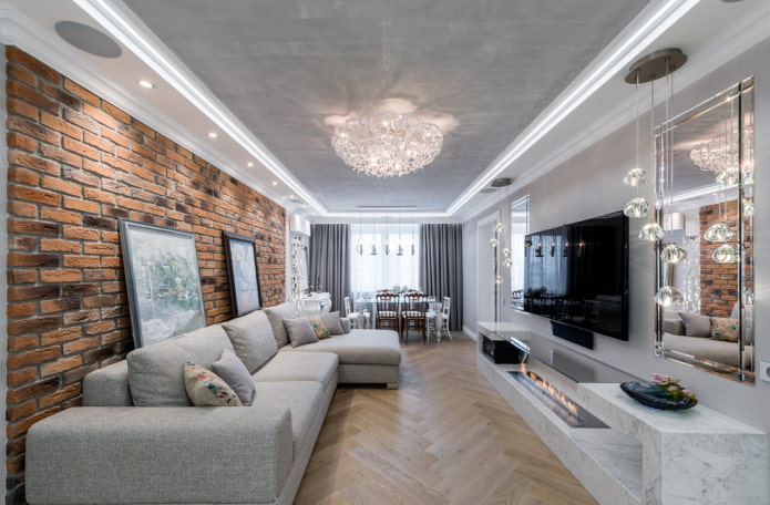 gipstegels in het interieur van de woonkamer