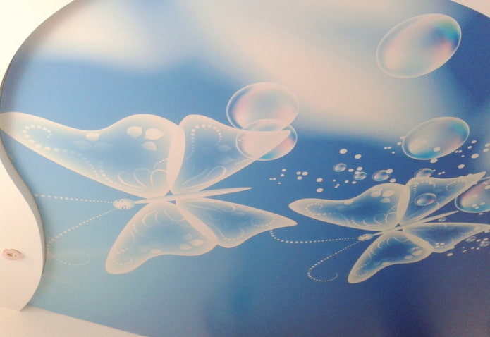 blauw spanplafond met fotoprint