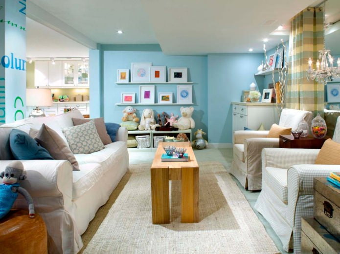 woonkamer in blauwe tinten