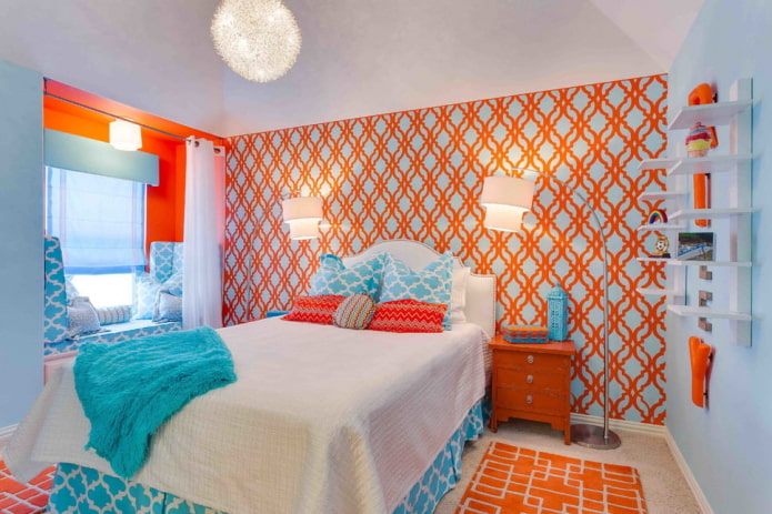 blauw en oranje interieur van de kinderkamer