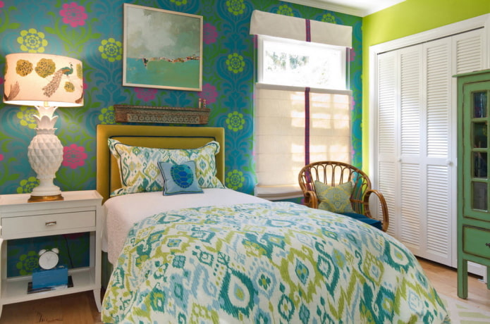 groen en blauw interieur van een kinderkamer