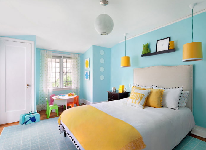 geel en blauw kinderkamerinterieur