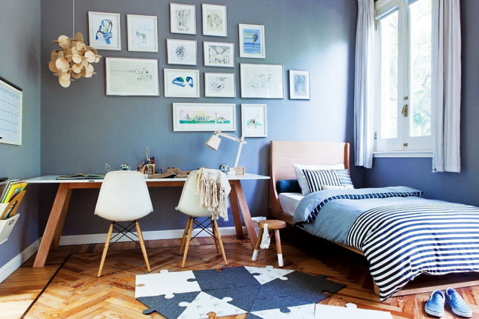 kinderkamerinterieurontwerp in blauwe tinten