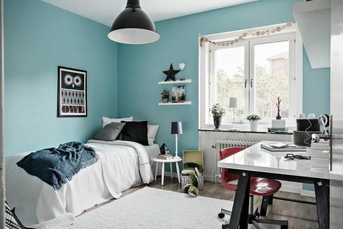 tinten blauw in het interieur van een kinderkamer