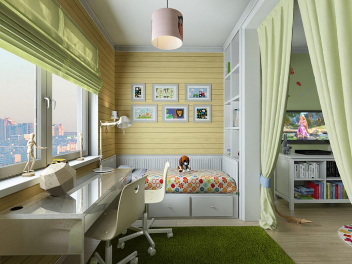 zonale indeling van de kinderkamer in het interieur van de woonkamer