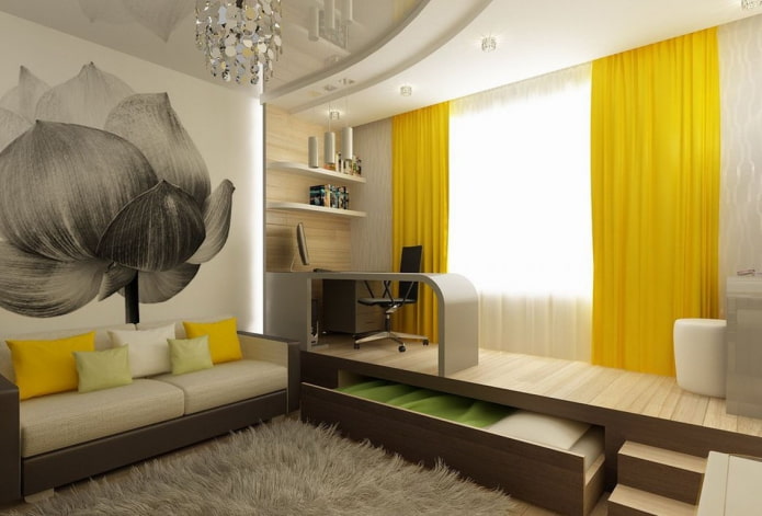 zonale indeling van de kinderkamer in het interieur van de woonkamer