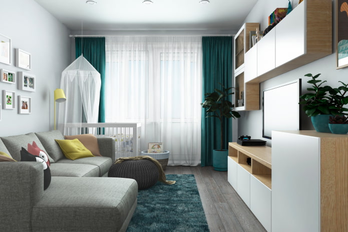 inrichting van een gecombineerde woon- en kinderkamer