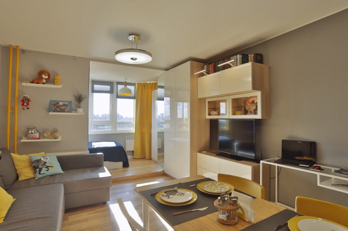 zonale indeling van de kinderkamer in het interieur van de woonkamer