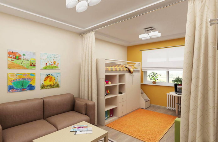 zonering in het interieur van de woonkamer-kinderkamer