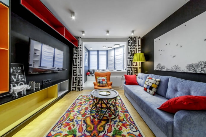 zonale indeling van de kinderkamer in het interieur van de woonkamer