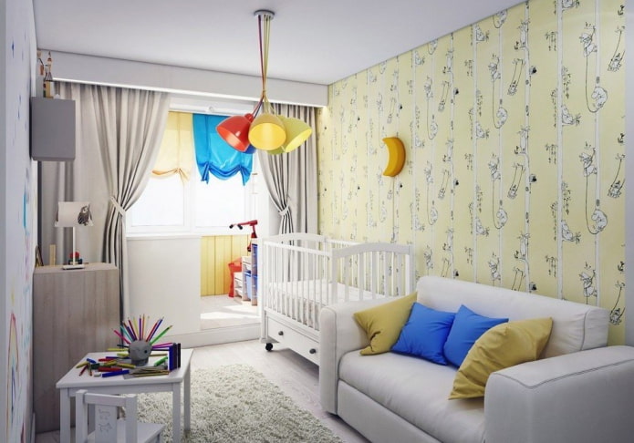 interieur van een kleine woonkamer gecombineerd met een kinderkamer