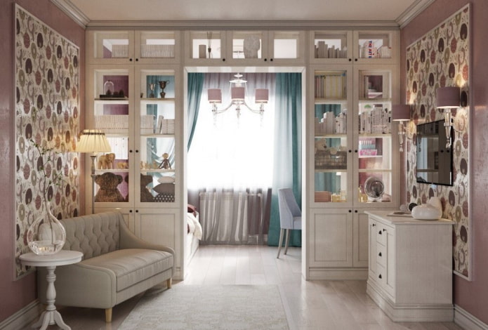 interieur van een kleine woonkamer gecombineerd met een kinderkamer