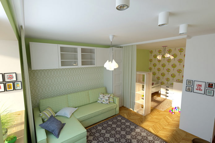 inrichting van een gecombineerde woon- en kinderkamer