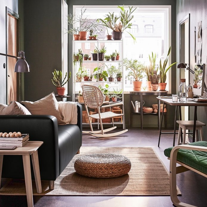 woonkamer met ikea-bloemen