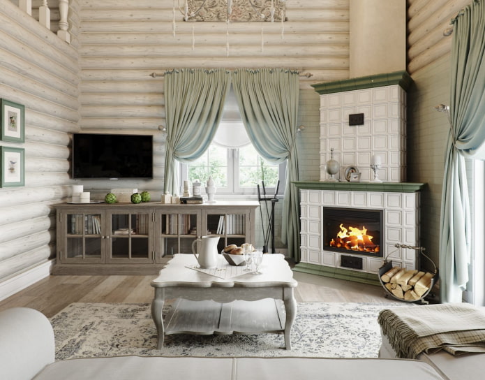 woonkamer in de tuin met open haard