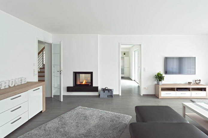 open haard en tv op ??n muur in de woonkamer
