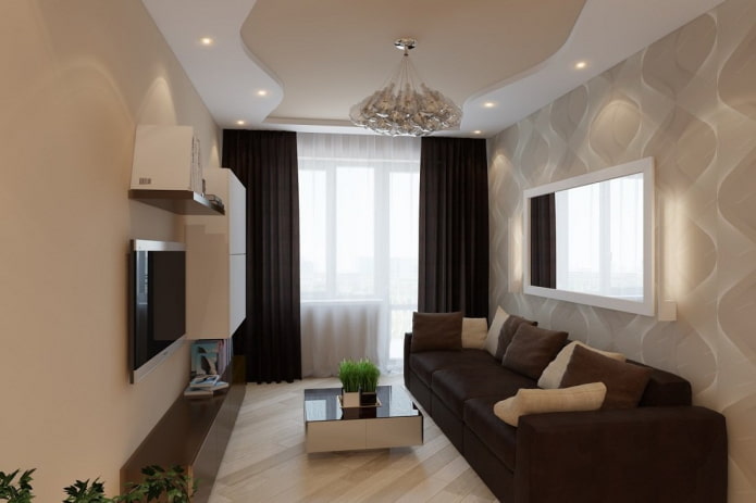plafondafwerking in het interieur van de hal in beige tinten