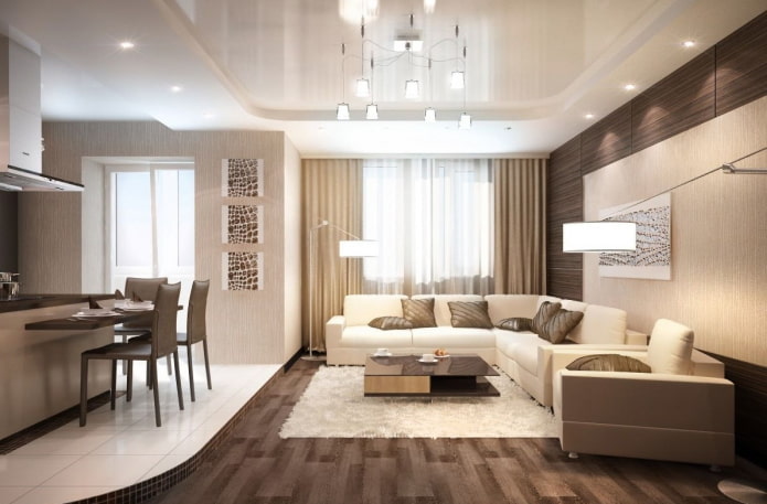 woonkamerinterieur in bruine en beige tinten