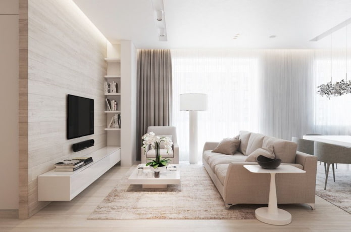 interieur van een beige woonkamer in moderne stijl