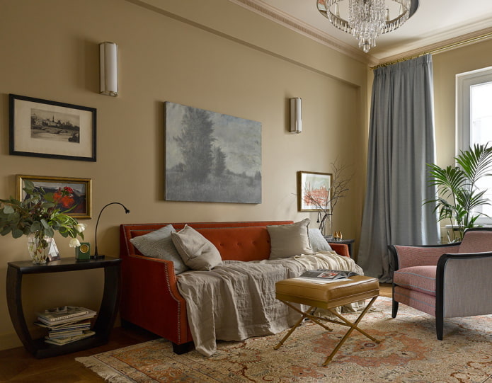 textiel in het interieur van de hal in beige tinten